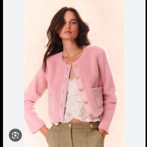 LOVESHACKFANCY  Lully Faux Shearling Jacket - Neutral pink with gold buttons - L